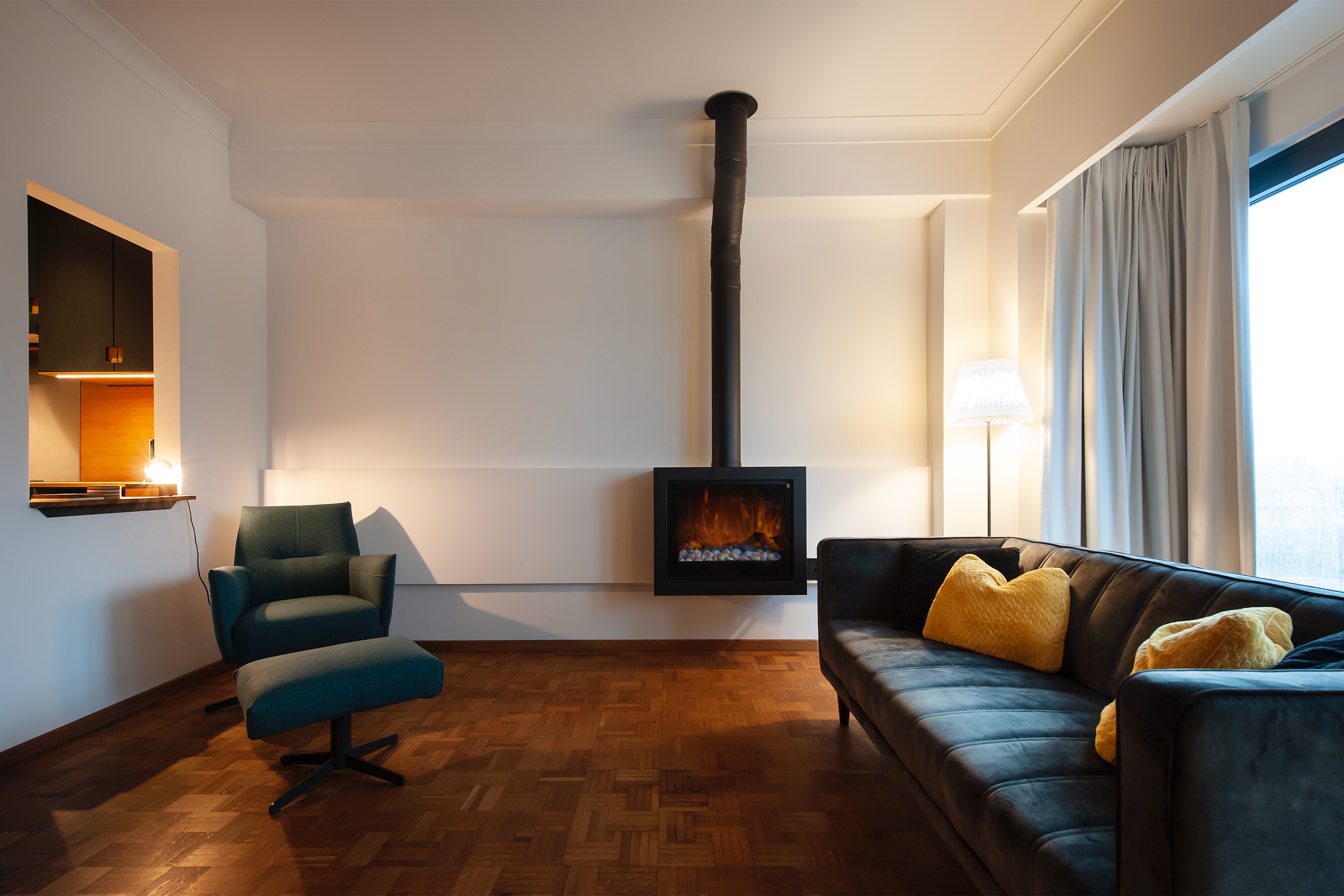 Sofa, Armchair and Fireplace
